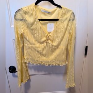 Altar'd State Light Yellow Lace-Up Blouse